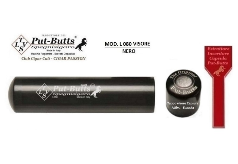 Put-Butts Spegnisigaro Singolo L 080 VISORE Colore Nero - Made in Italy -