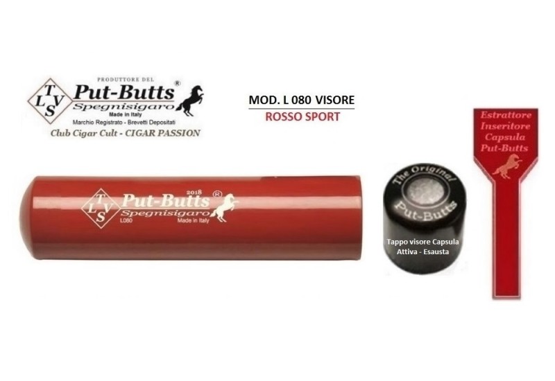 Put-Butts Spegnisigaro Singolo L 080 VISORE Colore Rosso- Made in Italy -