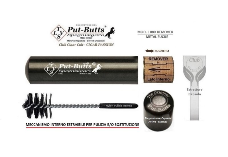 Put-Butts Spegnisigaro Singolo  L 080 REMOVER Colore Metal Fucile - Made in Italy -