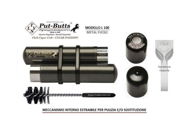 Put-Butts Spegnisigaro Doppio L 100 REMOVER Colore Metal Fucile - Made in Italy -