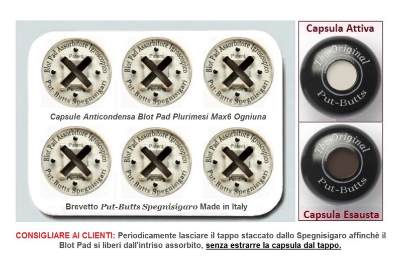 Put-Butts Spegnisigaro 6 Capsule Anticondensa Blot Pad Plurimesi Max6 Ognuna - Made in Italy -